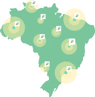 Mapa do Brasil com os estados atendidos