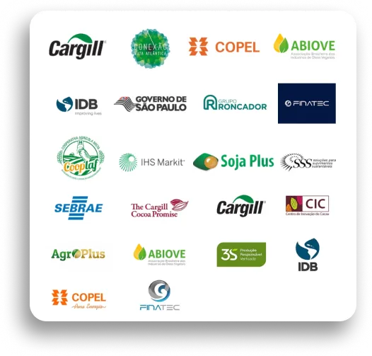 Logotipos de clientes e parceiros da Agrotrace
